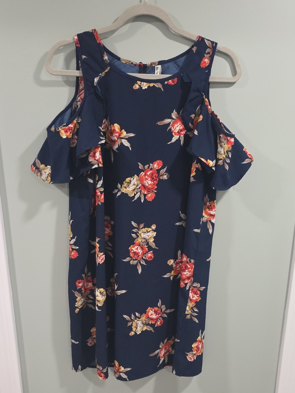 Live 4 Truth Navy Floral Cold-Shoulder Dress with Red and Cream Blooms